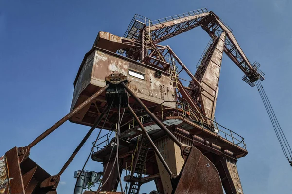 Grúa Histórica Junto Canal Puerto Preuenhafen Binland Cerca Luenen — Foto de Stock