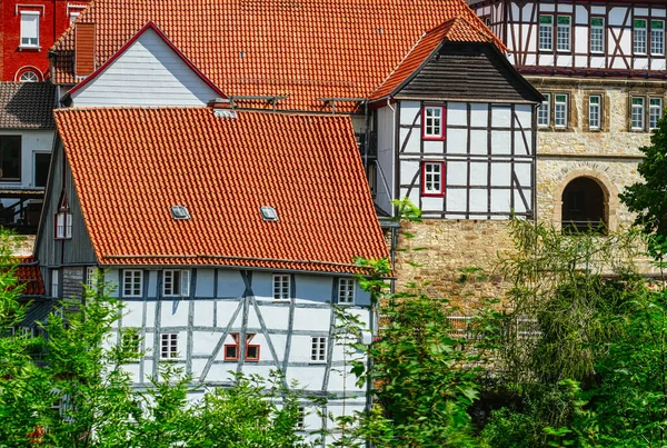 Половинчатые Здания Историческом Центре Варбурга — стоковое фото