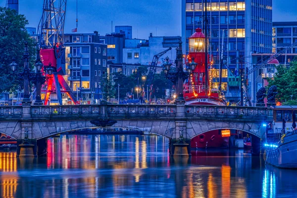 Historical Old Harbour Rotterdam Blue Hour — Stock Photo, Image