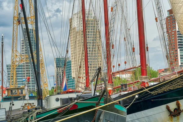 Detaljer Historiska Segelfartyg Den Historiska Gamla Hamnen Rotterdam — Stockfoto