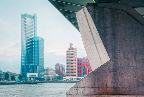 ロッテルダムのマアス川による橋と近代建築 — ストック写真