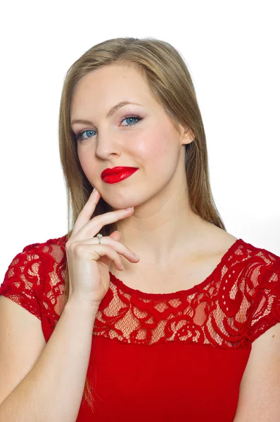 Atraente jovem mulher fazendo expressão — Fotografia de Stock