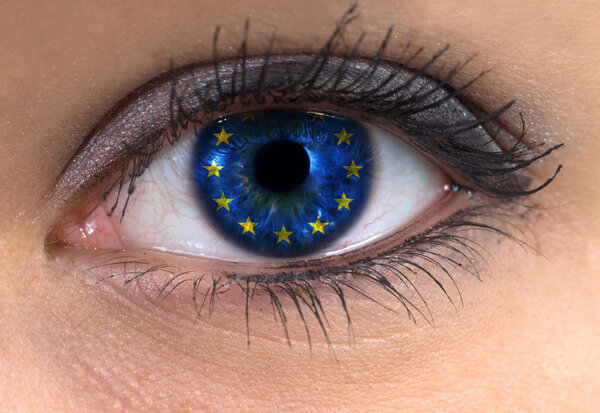 woman eye with european flag