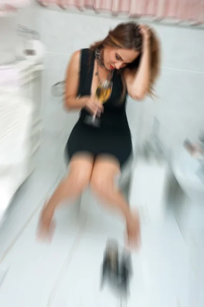 Attractive drunk woman with wine — Stock Photo, Image