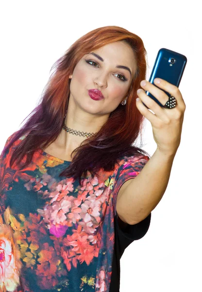 Interessante olhando menina fazendo selfie Imagens De Bancos De Imagens