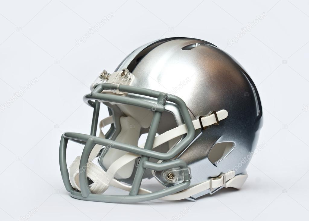 Silver american football helmet isolated on white background