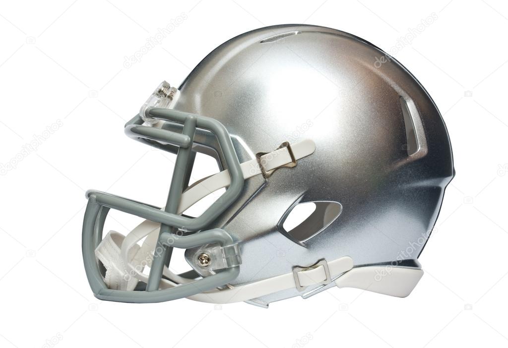 Silver american football helmet isolated on white background with clipping path