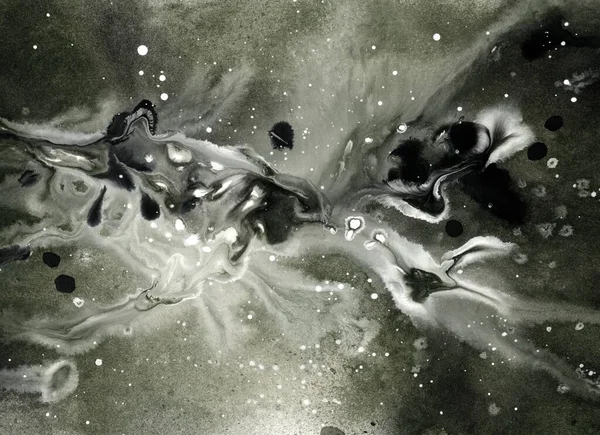 黒白の抽象的な背景 スプラッシュと汚れ アクリル絵具 モノクローム ドローイング イラスト — ストック写真