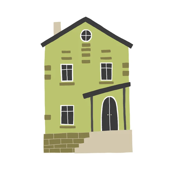 Um desenho vetorial casa verde, desenho animado bonito — Vetor de Stock