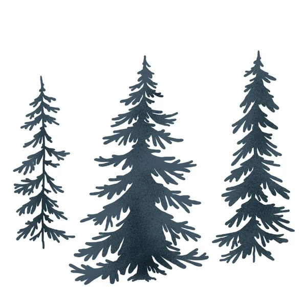 Blauer Wald Reihe von Fichten Nadelbäumen Zeichnung — Stockfoto