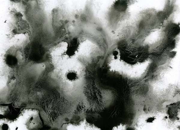 黒インクの抽象的なモノクロの背景 スプラッシュと汚れ 手描きのイラスト — ストック写真
