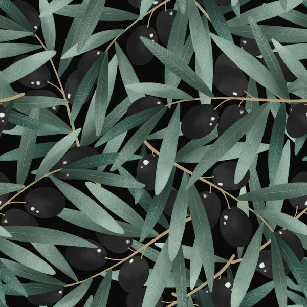 Branche Olives Vert Base Plantes Organique Illustration Motif Sans Couture — Photo