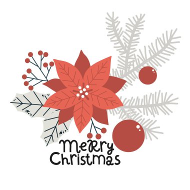 vektör, noktalı çiçek ve köknar dalları, Noel tebrik kartı, arkaplan