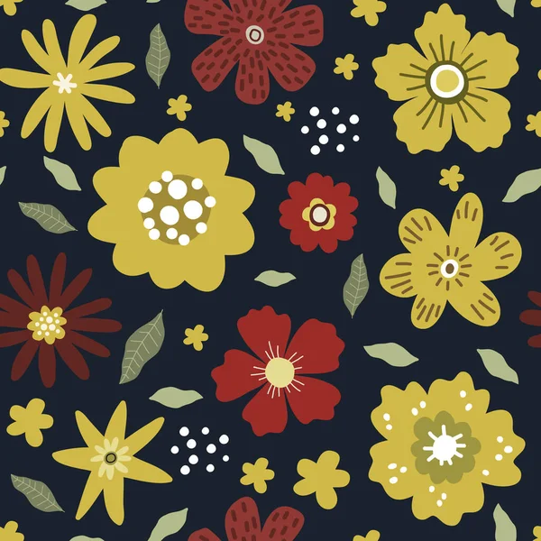 Жовті квіти з листям безшовний візерунок, векторний малюнок вітальні листівки шаблон — стоковий вектор