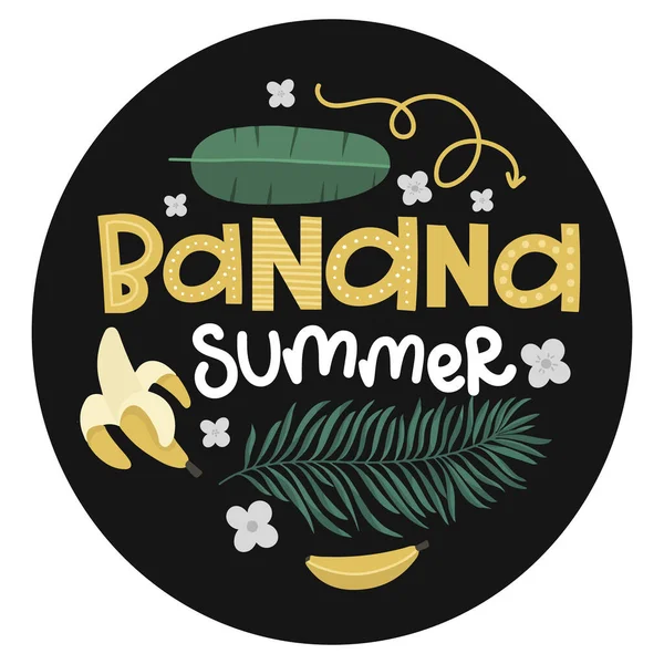 Banana Summer Bananas Palm Trees Vector Design Template Lettering Doodle — Stock Vector