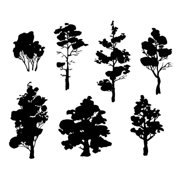 ベクトルの木の森大きな枝インクの植物のスケッチ手描き黒いシルエットのイラスト — ストックベクタ
