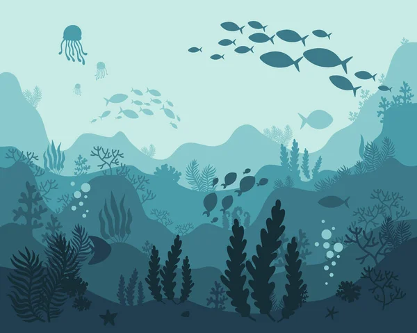 海底世界 藻类和珊瑚礁 矢量插图手绘 — 图库矢量图片