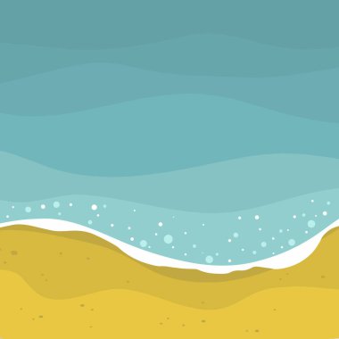 dalgalı deniz, sarı kumsal, vektör tasarım şablonu, illüstrasyon
