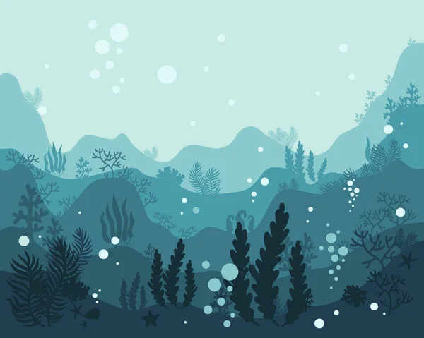 Hintergrund Unterwasserwelt, Meer, Fische, Algen und Korallenriffe, Vektorillustration — Stockvektor