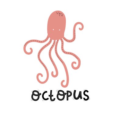 Sevimli ahtapot, deniz okyanusu, çizgi film harfleri vektör çizimi el çizimi.