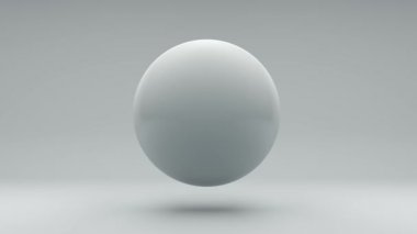 Küçük topların doğduğu ve uçtuğu beyaz bir kürenin üç boyutlu soyut animasyonu. devam eden çalma yeteneğine sahip animasyon.