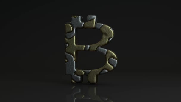 Animation Bitcoin Cryptocurrency Symbol Bitcoin Token Consists Liquid Metal Gold — Stock Video