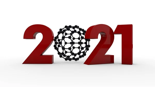 Rendering Red Date 2021 Graphene Molecule Instead Zero Symbol New — Stock Photo, Image