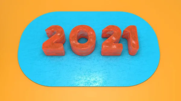 Rendering 2021 New Year Date Yellow Jelly Blue Background Delicious — Stock Photo, Image
