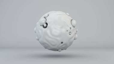 Büyük bir kürenin 3D görüntüsü ve büyük bir kürenin yüzeyinde birçok küçük resim. Sıkışmış yer ve küçük toplar arasındaki tutarsızlık ideal geometri dünyasında bir eksikliğe işaret ediyor..