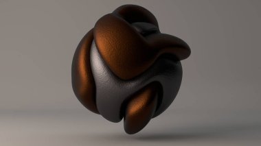 Metal, gümüş ve bronz zarif yapılardan oluşan üç boyutlu bir kürenin pürüzsüz, pürüzsüz, dalgalı elementler, uzay, gezegen tasarımı. Ekran koruyucular için resim.