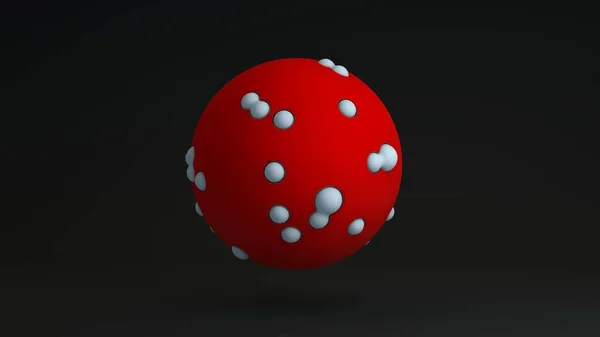 Rendering Red Perfect Ball Black Background Sphere Covered White Balls — Stock Photo, Image