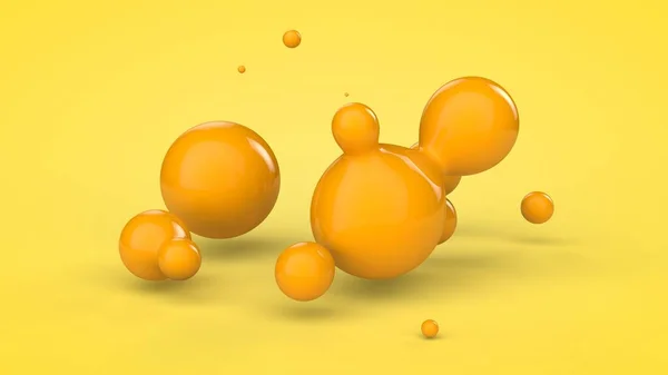 Renderização Grandes Gotas Amarelas Fundo Amarelo Líquido Ausência Peso Fusão — Fotografia de Stock