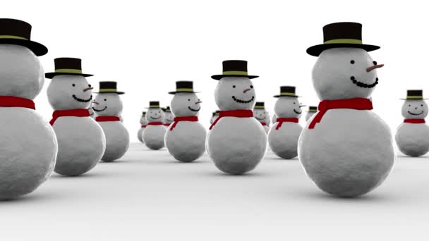 Новогодняя Анимация Многие Снеговики Качаются Белом Фоне Идея Рождественских Новогодних — стоковое видео