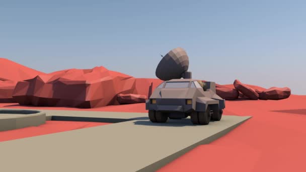 Low Poly Animation Einer Marskolonie Marssiedlung Weltraumtourismus Der Rover Bewegt — Stockvideo