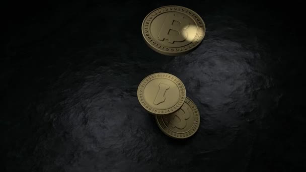 비트코인 암호화 금화가 떨어지는 장면을 애니메이션이다 비트코인의 과부와 안정을 상징하는 — 비디오