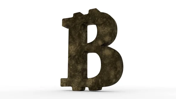 Vykreslení Symbolu Kryptoměny Bitcoinu Izolovaného Bílém Pozadí Bitcoin Pokrytý Rzí — Stock fotografie
