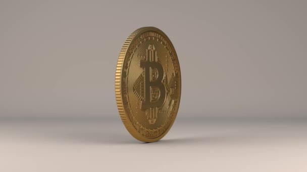 Animatie Van Bitcoin Gouden Munt Cryptogeld Veroudert Goud Bezoedelt Krabt — Stockvideo