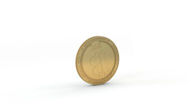 Bitcoin altın sikkenin 3 boyutlu animasyonu. Kripto para birimi işliyor ve yoluna başka gümüş ve platin paralar çıkıyor. Bitcoin 'in kripto para piyasasına etkisi.