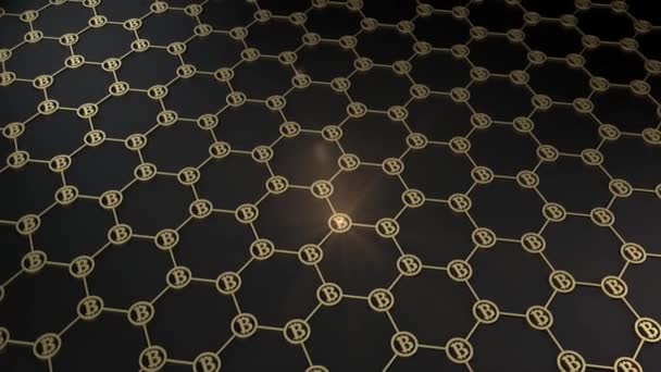 Анимация Золотой Кристаллической Атомной Решетки Графена Центре Атомов Находятся Символы — стоковое видео