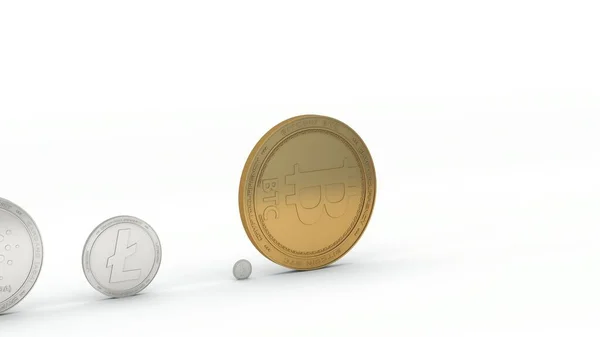 Renderowanie Bitcoin Złota Moneta Bitcoinami Rosną Srebrne Monety Innych Kryptowalut — Zdjęcie stockowe