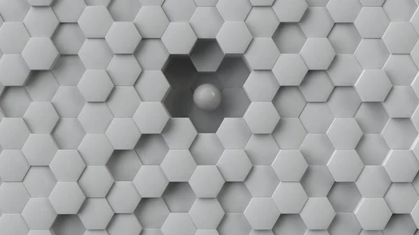 Rendu Fond Géométrique Hexagones Une Sphère Blanche Parfaite Les Hexagones — Photo