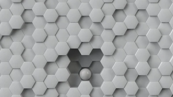 Візуалізація Геометричного Фону Гексагонів Білої Ідеальної Сфери Білі Шестикутники Різної — стокове фото