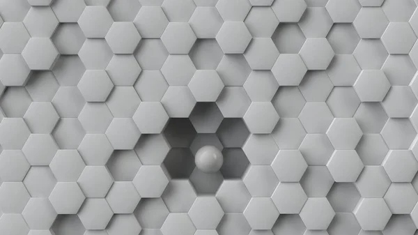 Renderização Fundo Geométrico Hexágonos Uma Esfera Perfeita Branca Hexágonos Brancos — Fotografia de Stock