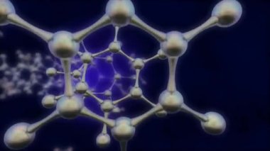 Moleküler arkaplanın 3 boyutlu döngü animasyonu, karbon moleküllerinin hareketi, grafen tüpü, tünel. Nanoteknolojinin tasviri, grafenin geleceği, karbonun yeni hali.
