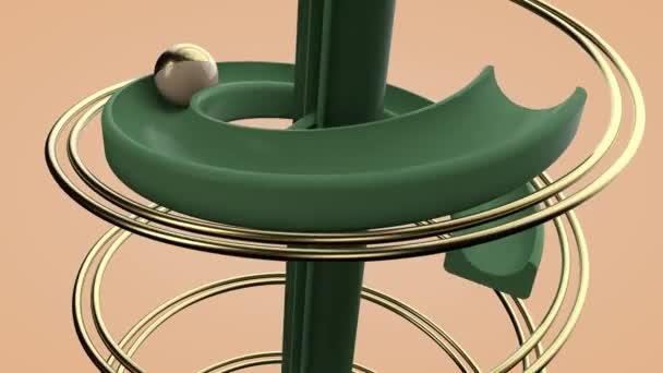 Buclă Animație Unui Apeduct Spirală Verde Care Rostogolește Sferă Aurie — Videoclip de stoc
