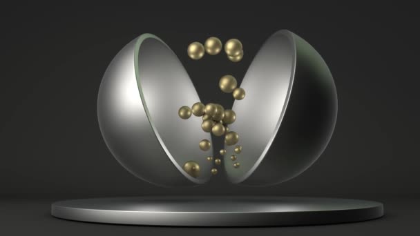 Loop Animation Abstrakter Hemisphären Denen Goldene Kugeln Erscheinen Und Verschwinden — Stockvideo