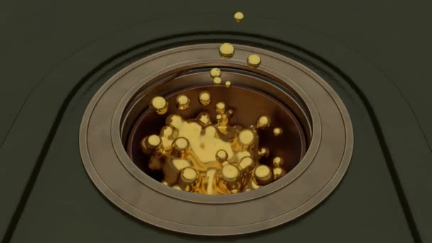 循环3D动画的容器与沸腾的黄金 气闸的门打开了 金子沸腾着飞走了 面向未来设计的抽象动画 — 图库视频影像