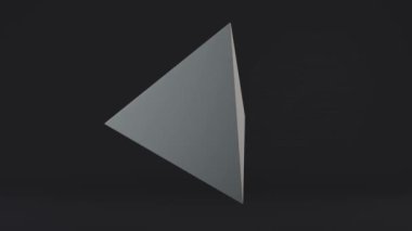 Piramidin soyut 3D animasyonu, Platonik vücut. Nesne döner ve çöker. Parçalar yansıtıcı yüzeye düşer. Malzemede shui ve granülerite var..