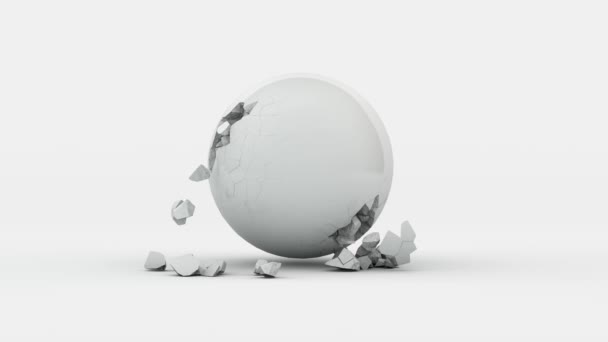 Animación Abstracta Destrucción Una Esfera Blanca Bola Agrieta Divide Fragmentos — Vídeo de stock