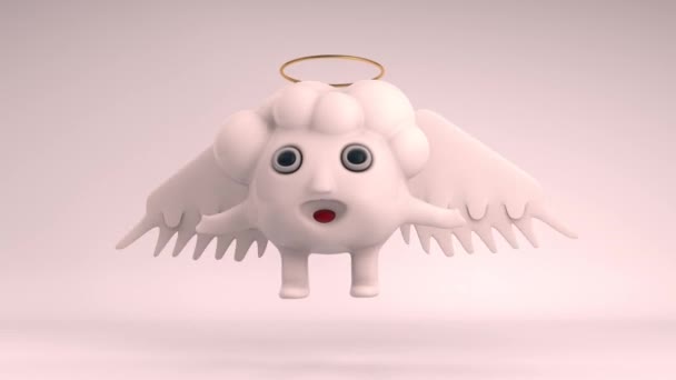 Loop Animation Eines Niedlichen Fliegenden Engels Mit Goldenem Ring Ein — Stockvideo